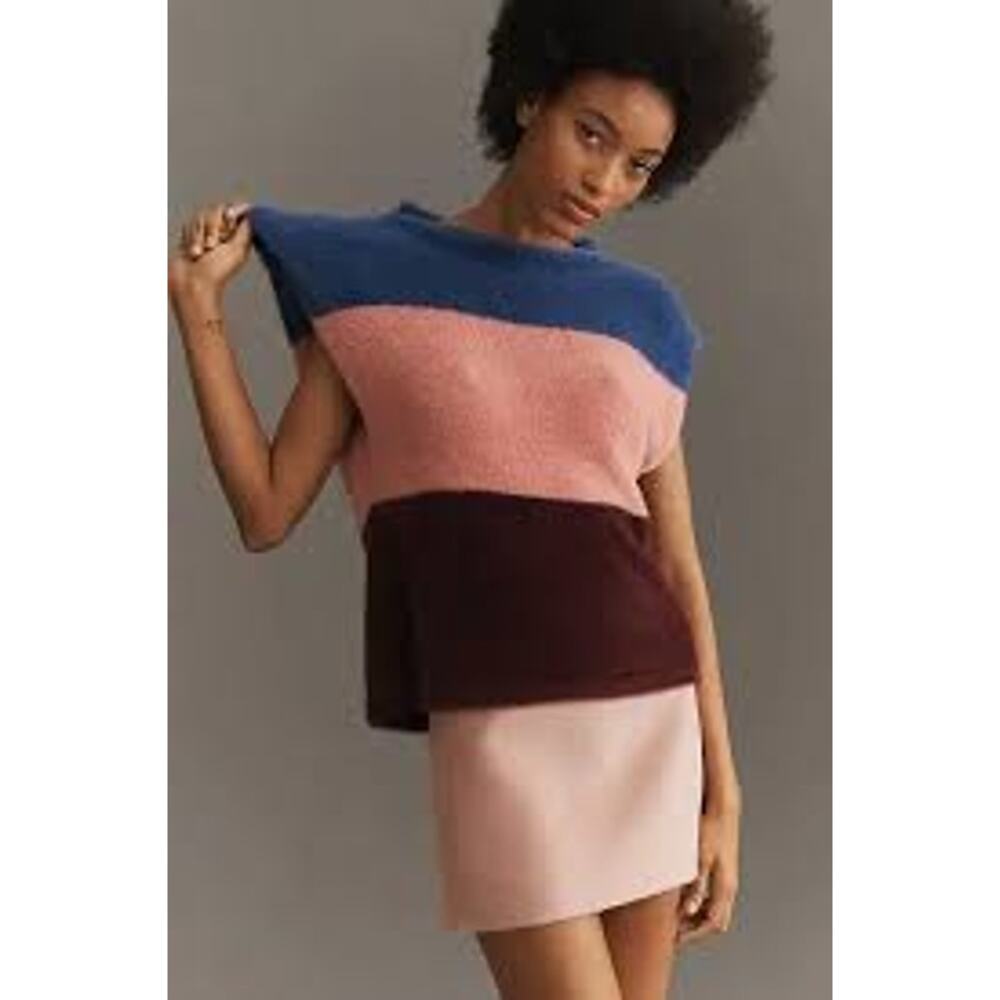 Maeve Colorblock Eyelash Sweater Top Vest, Sleeveless, Fuzzy, Soft, Sz XS - Picture 2 of 9
